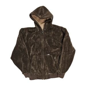 Vintage Carhartt Hoodie Mens Large Brown Velour Full Zip Up Made in USA 0760